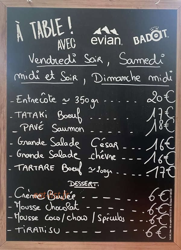 Carte et menu de Brasserie Les Minots à La Tour d'Aigues — Exemple de menu