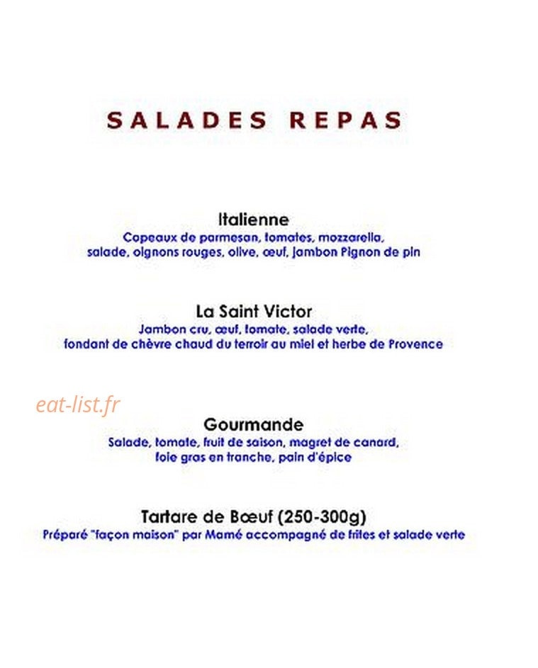 Carte et menu de Domaine Saint Victor à La Tour d'Aigues — Les salades repas