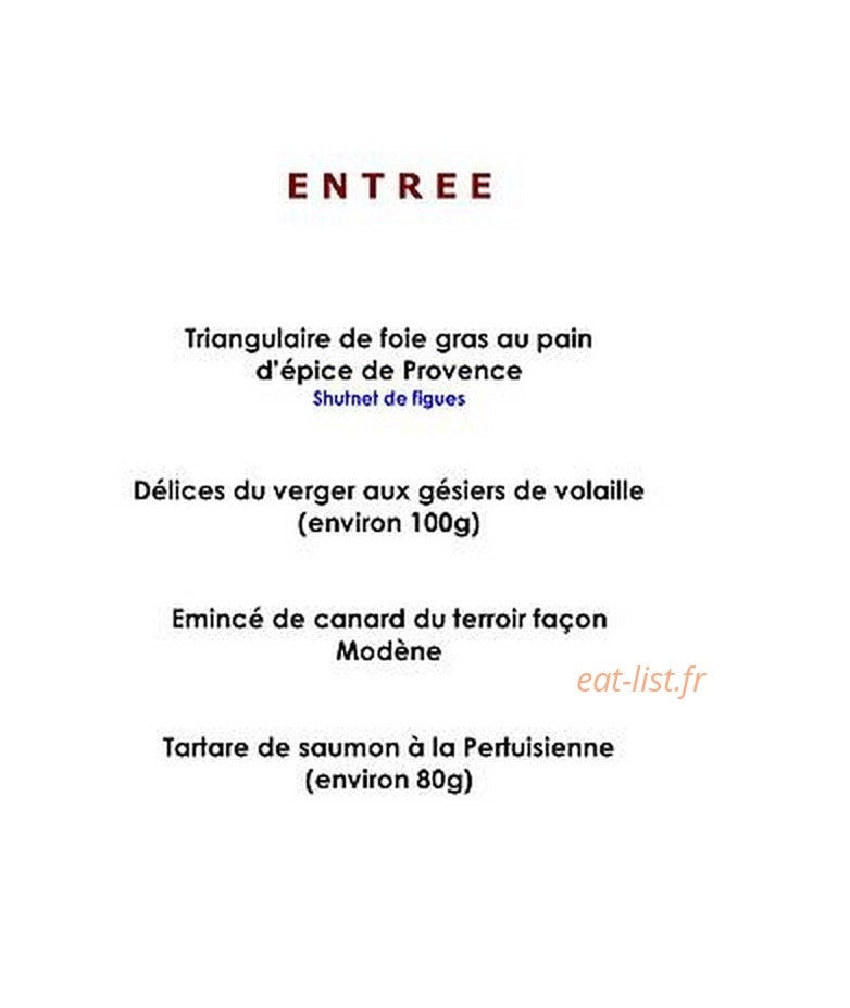Carte et menu de Domaine Saint Victor à La Tour d'Aigues — Les entrées