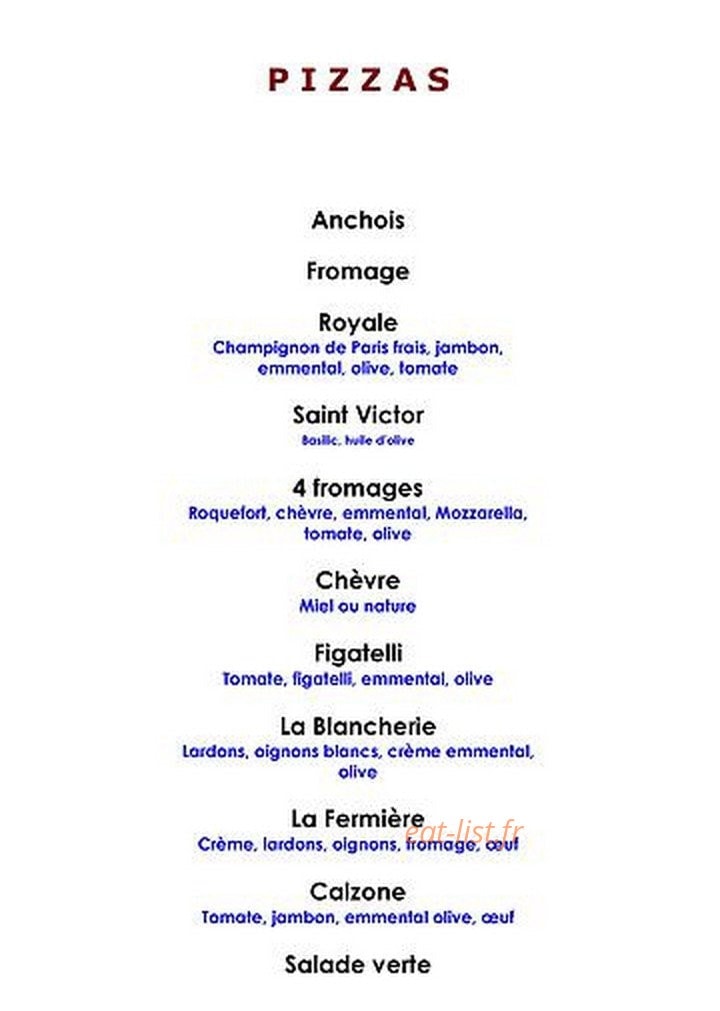Carte et menu de Domaine Saint Victor à La Tour d'Aigues — Les pizzas