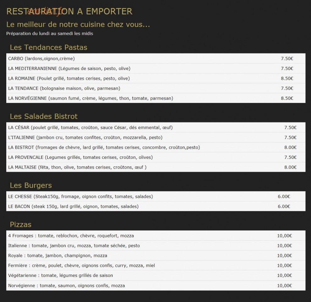Tendance Bistrot — carte page 2