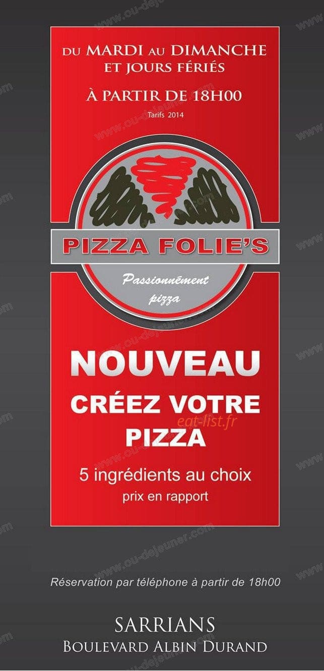 Pizza Folie's — carte page 1