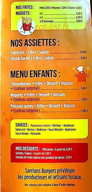 Sarrians burgers — carte page 5