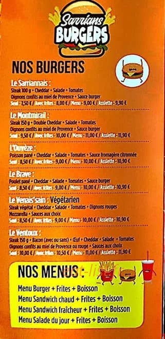 Sarrians burgers — carte page 3