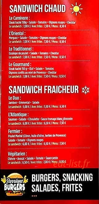 Sarrians burgers — carte page 4