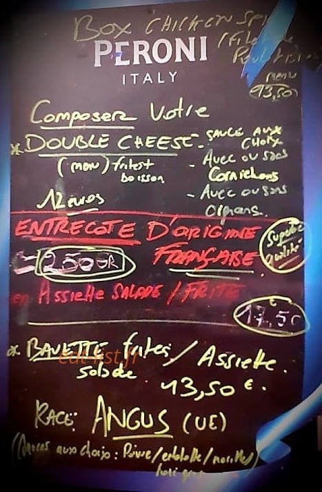 Sarrians burgers — carte page 1