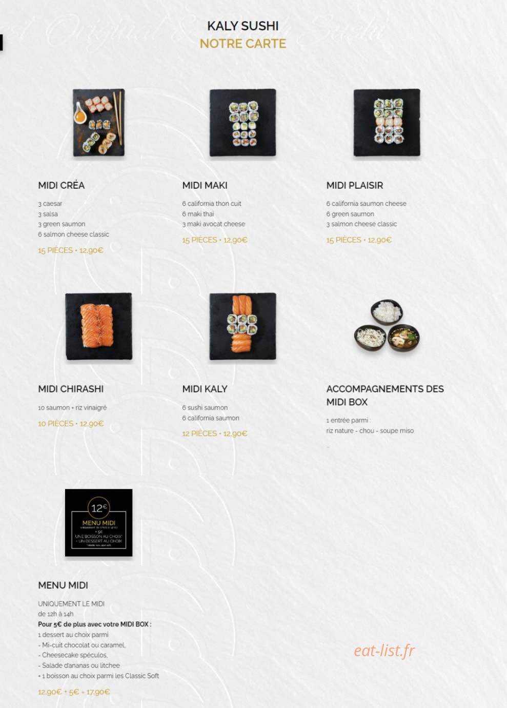 Kaly sushi — carte page 1