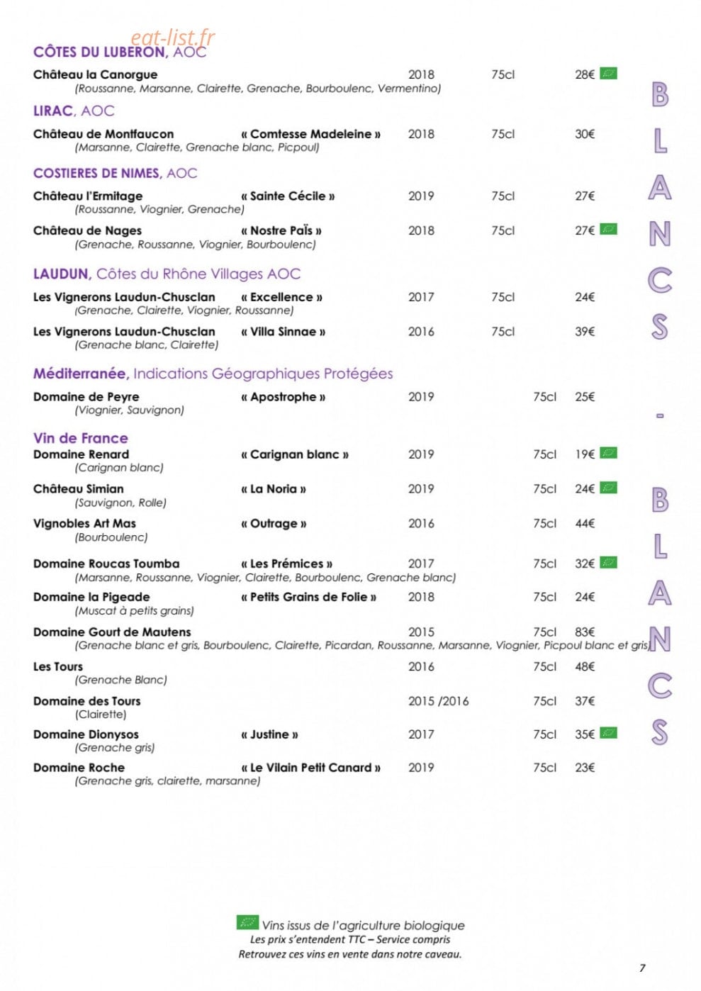 Côteaux et  Fourchettes — carte page 11