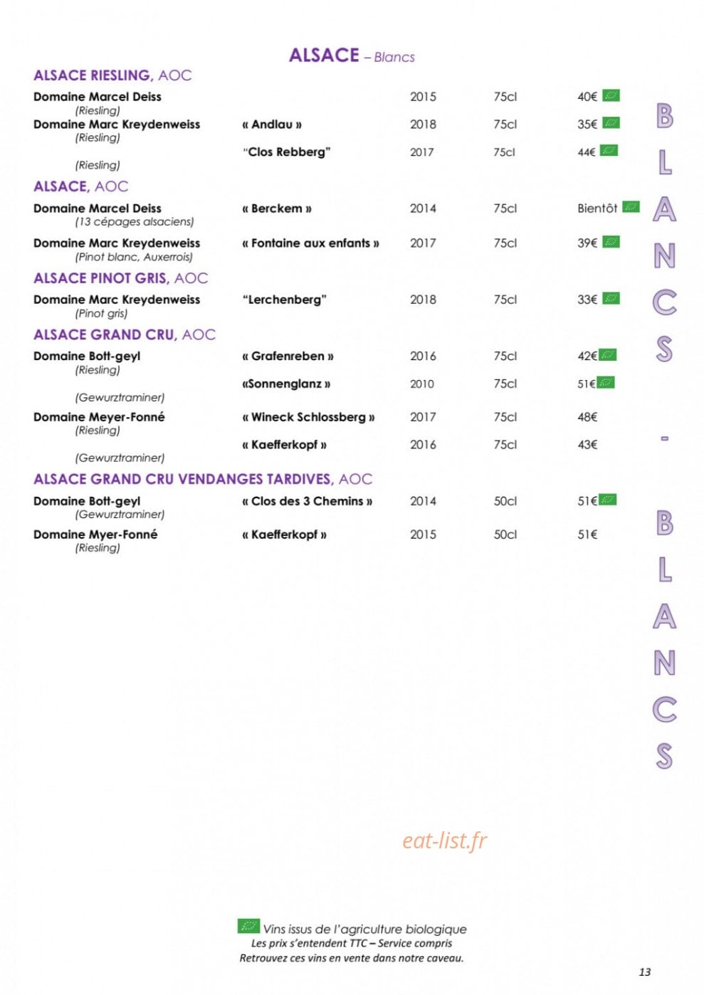 Côteaux et  Fourchettes — carte page 17