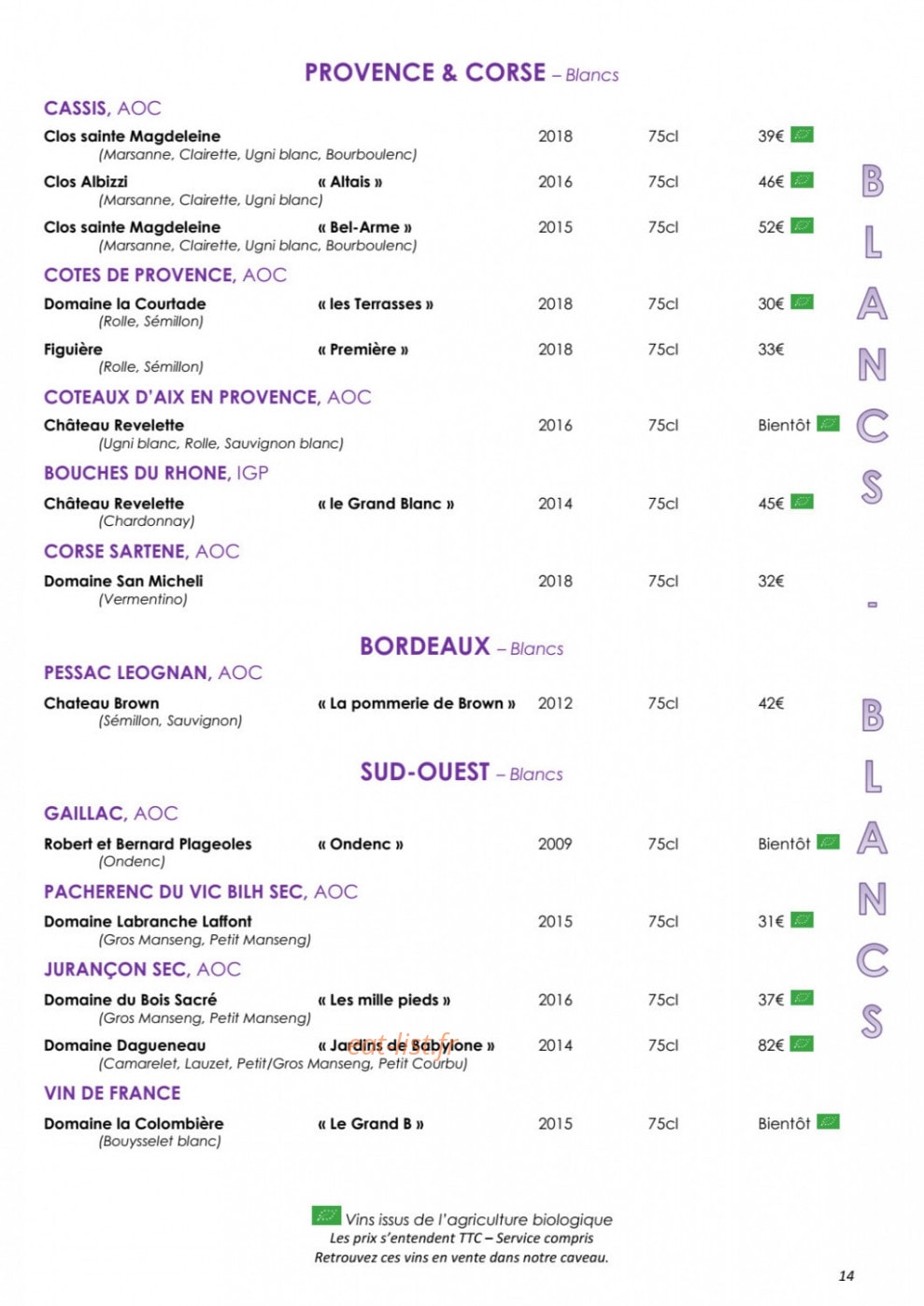 Côteaux et  Fourchettes — carte page 18