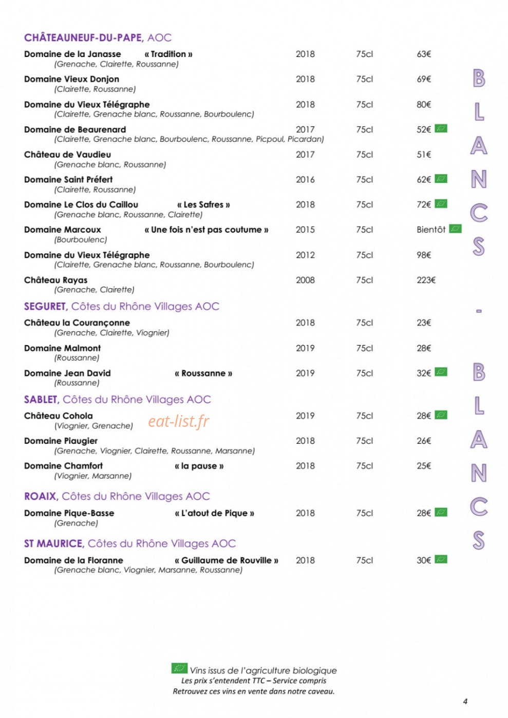 Côteaux et  Fourchettes — carte page 8