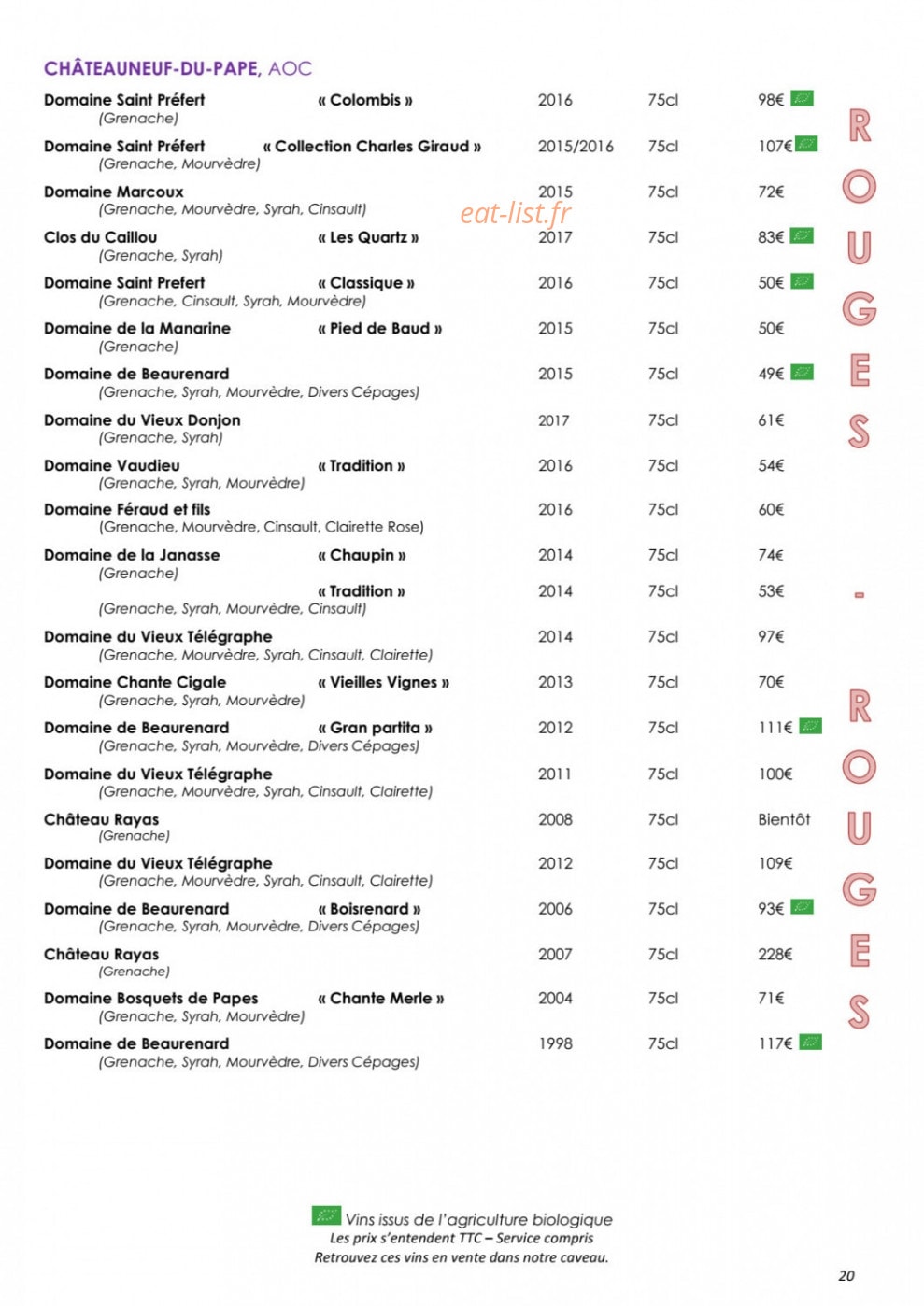 Côteaux et  Fourchettes — carte page 24