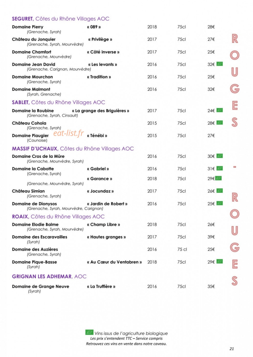 Côteaux et  Fourchettes — carte page 25