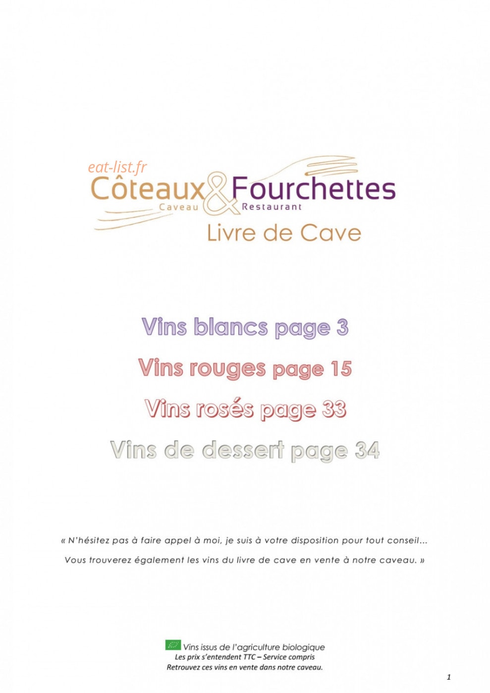 Côteaux et  Fourchettes — carte page 5