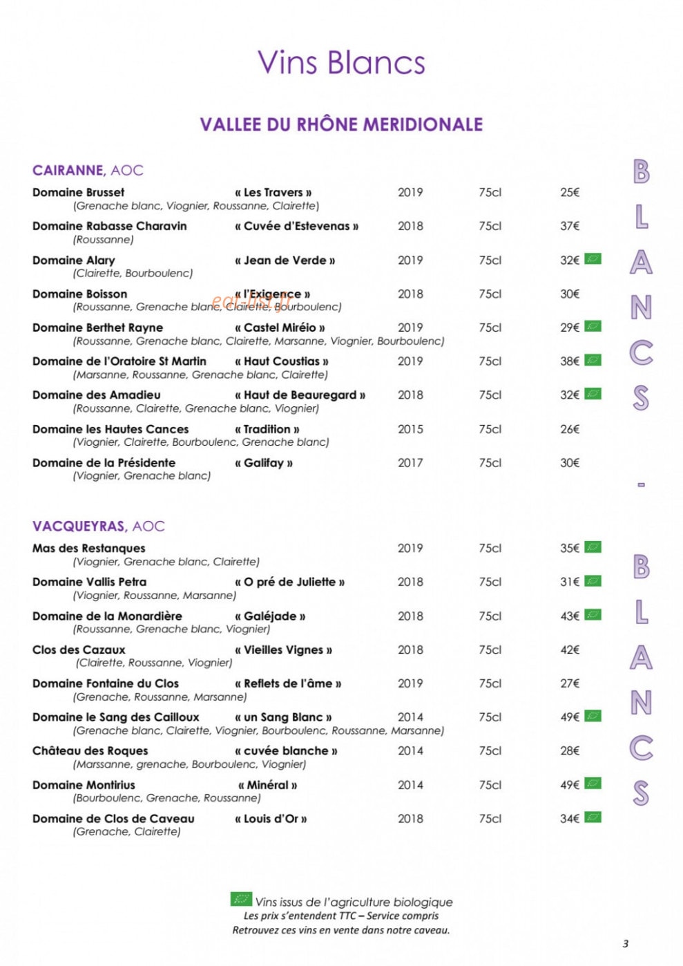 Côteaux et  Fourchettes — carte page 7
