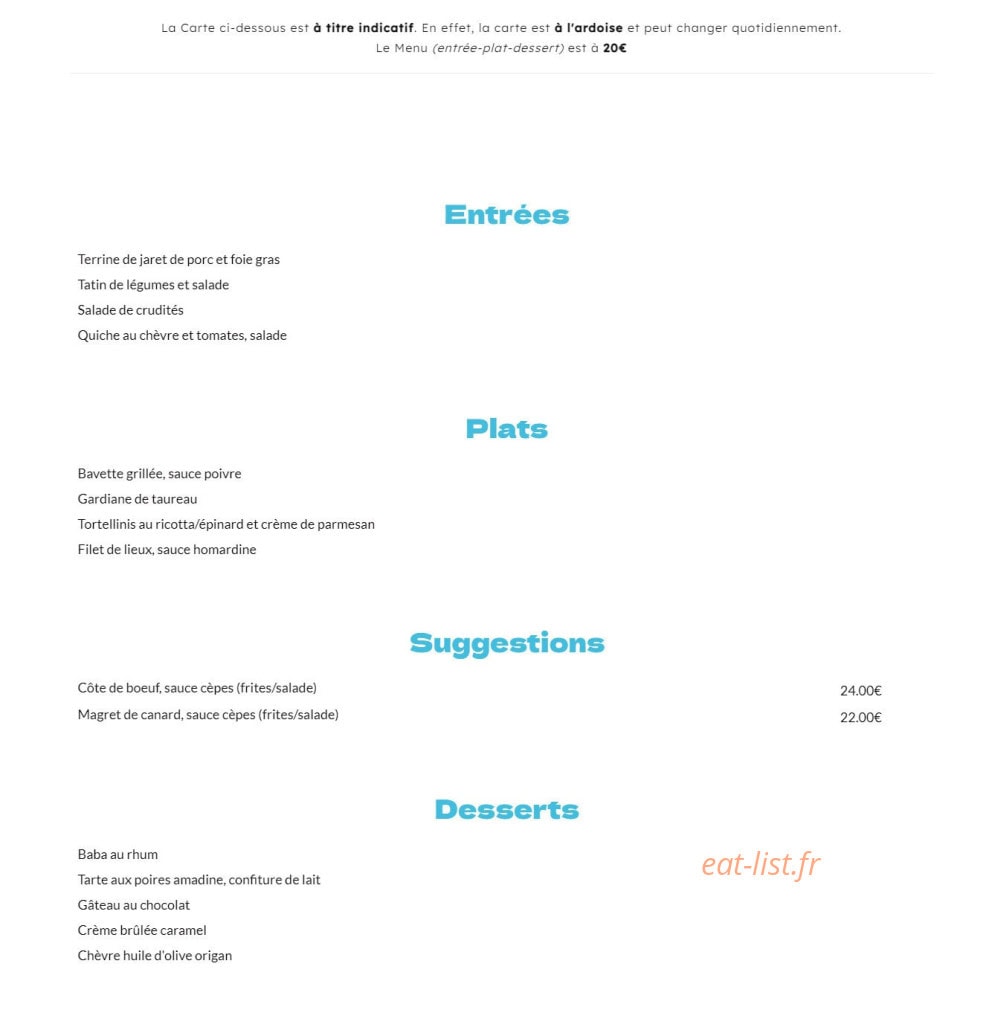 Bistrot du min — carte page 1