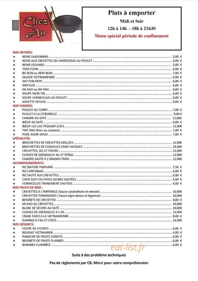 Chez An — carte page 1