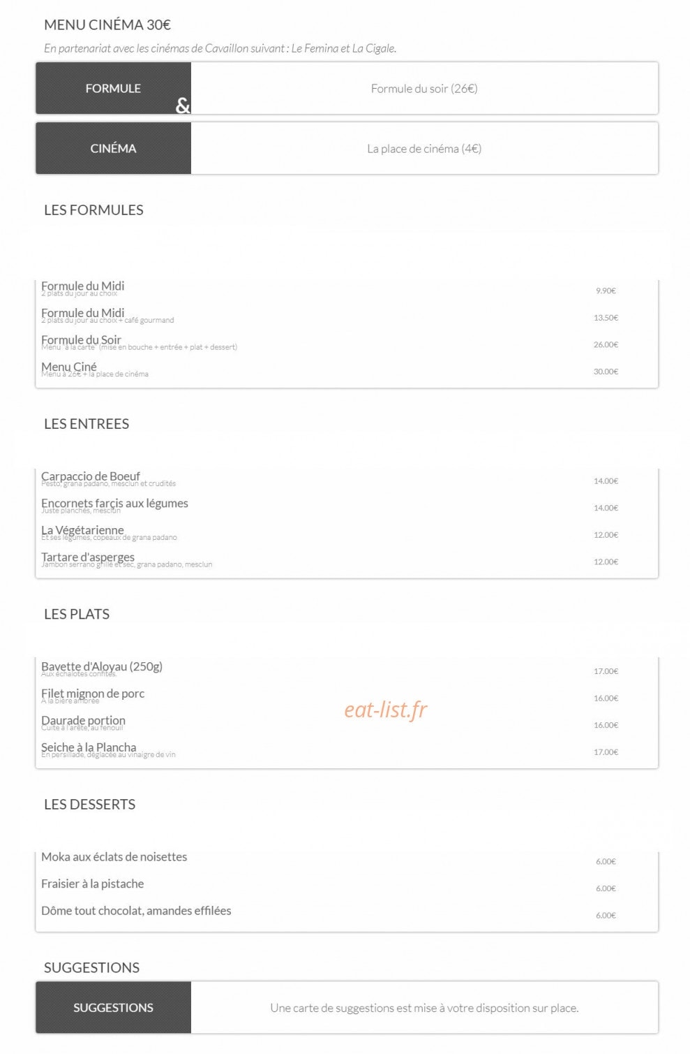 Côté Bistrot la Chance — carte page 1