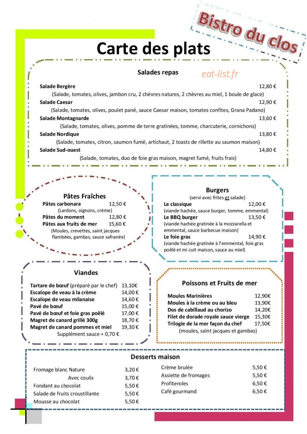 Le Bistro Du Clos — carte page 2