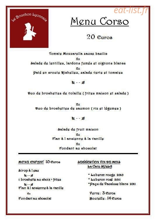 Le Bouchon Lyonnais — carte page 1
