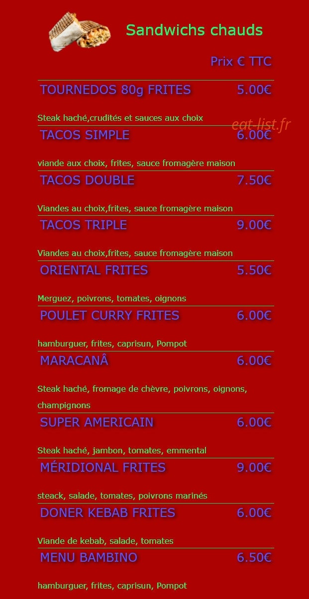 Sports Bar — carte page 1