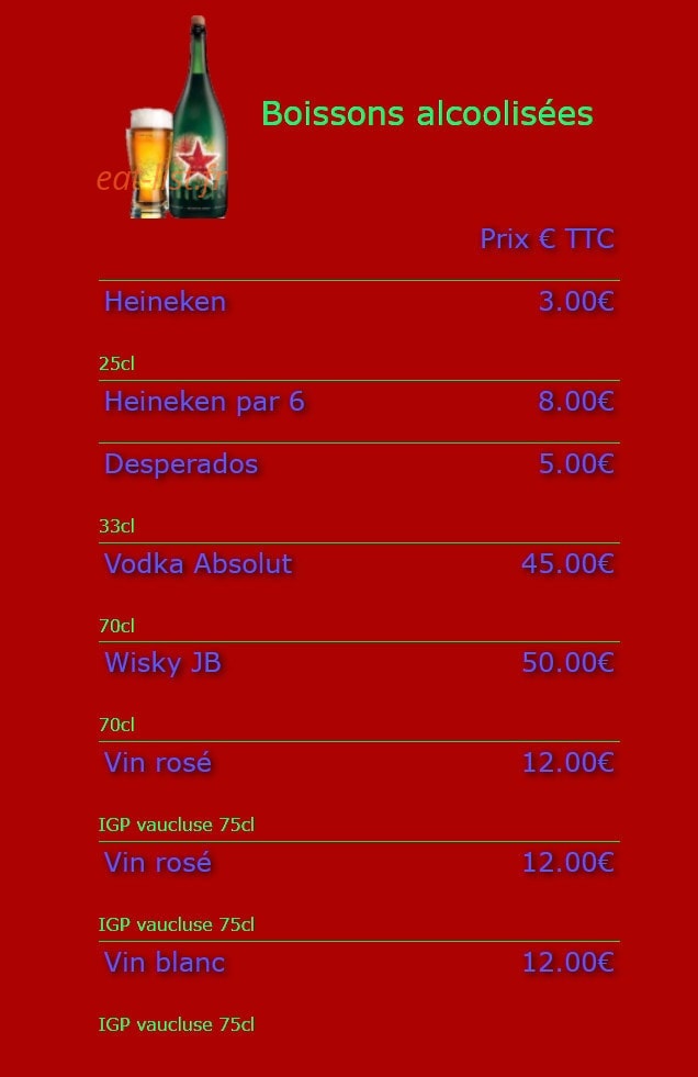 Sports Bar — carte page 8