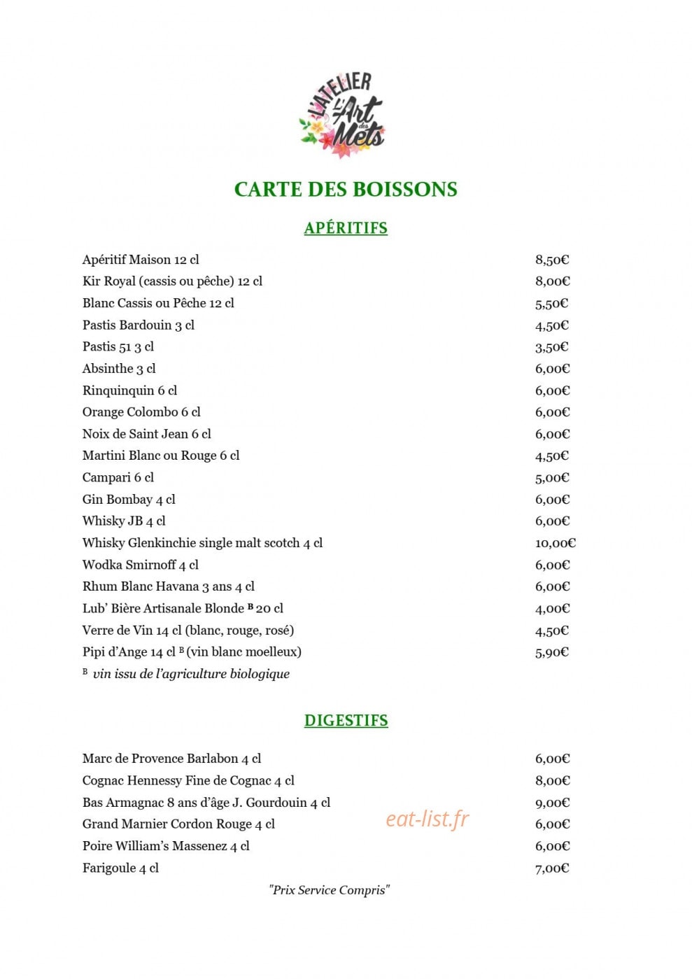 L'atelier L'art des Mets — carte page 2