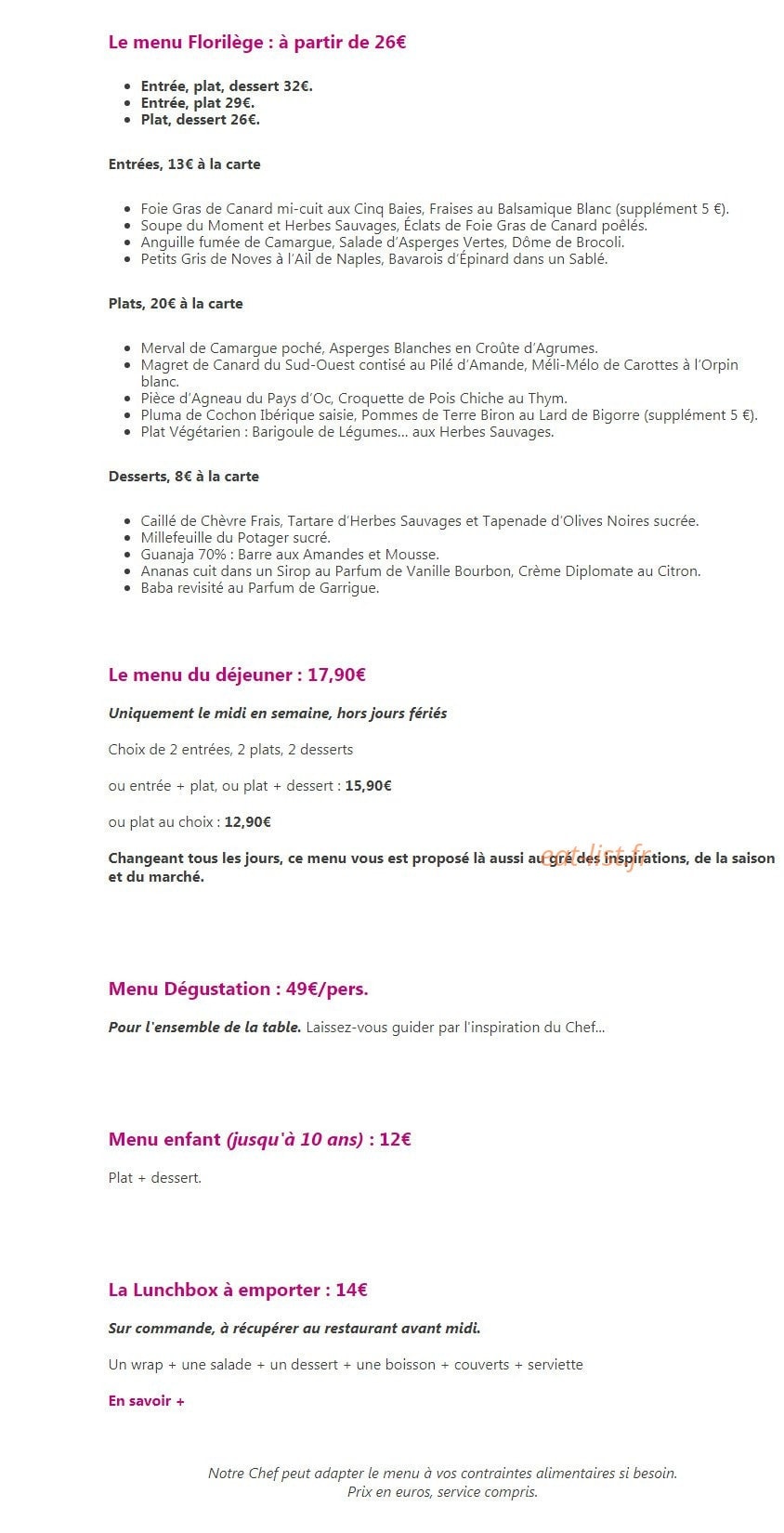 L'atelier L'art des Mets — carte page 1