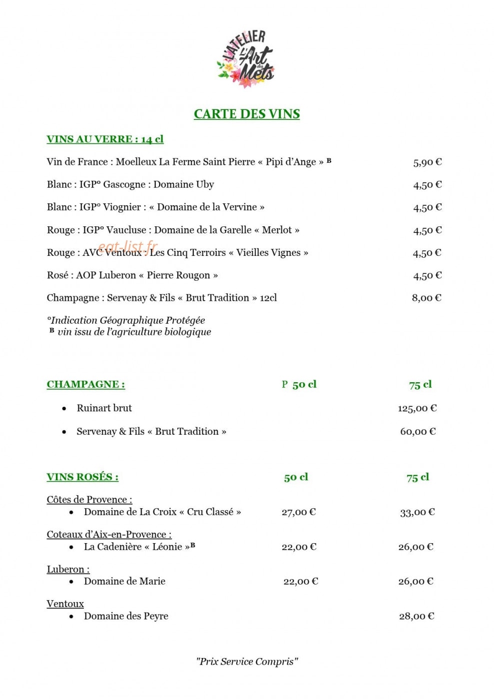L'atelier L'art des Mets — carte page 4