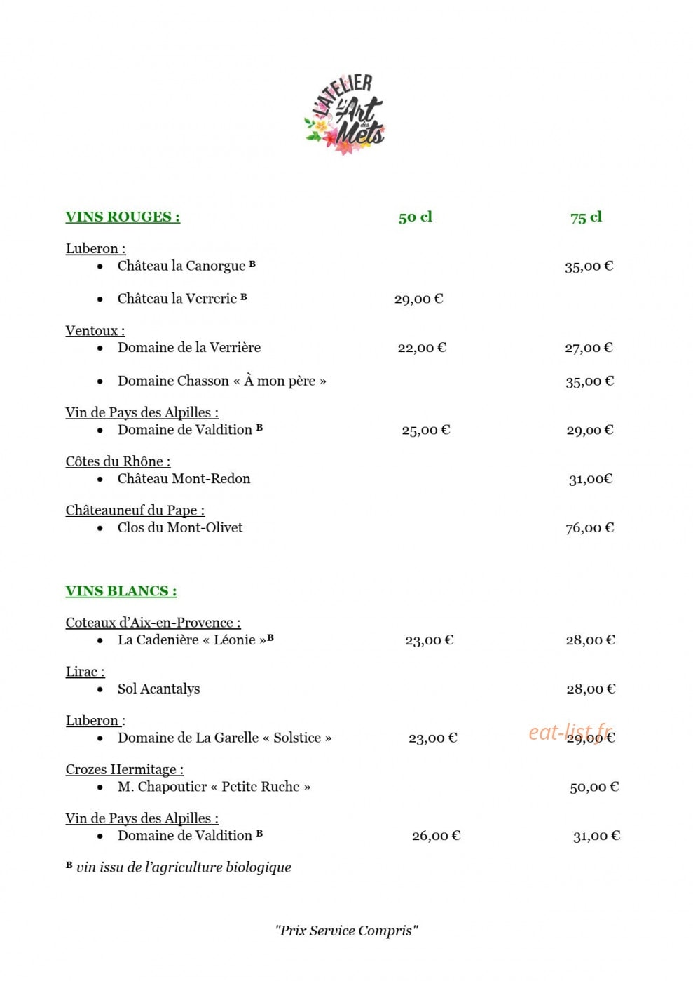 L'atelier L'art des Mets — carte page 5