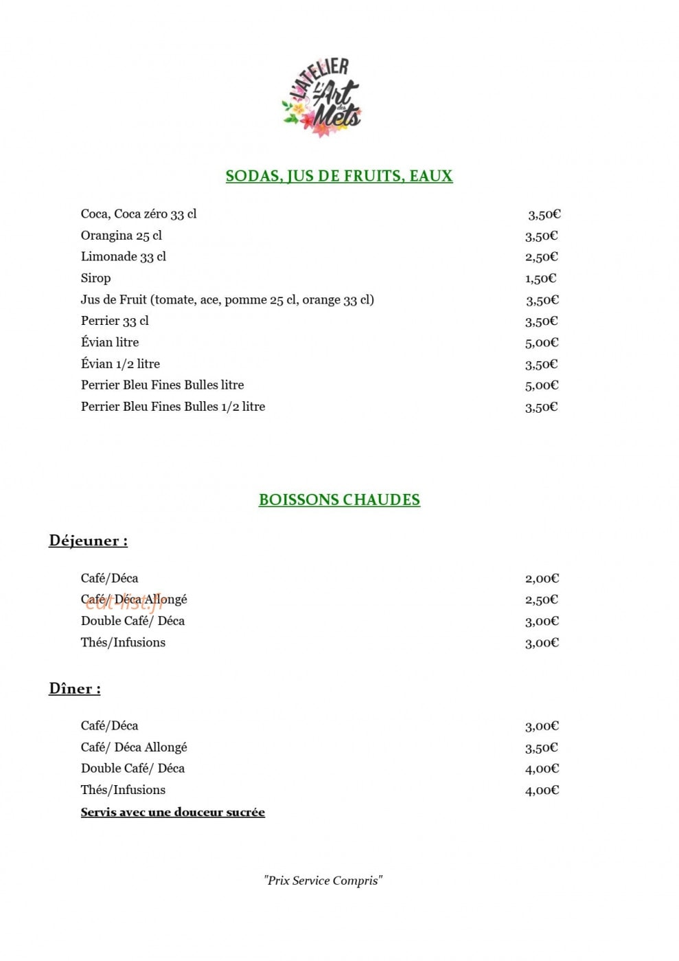 L'atelier L'art des Mets — carte page 3
