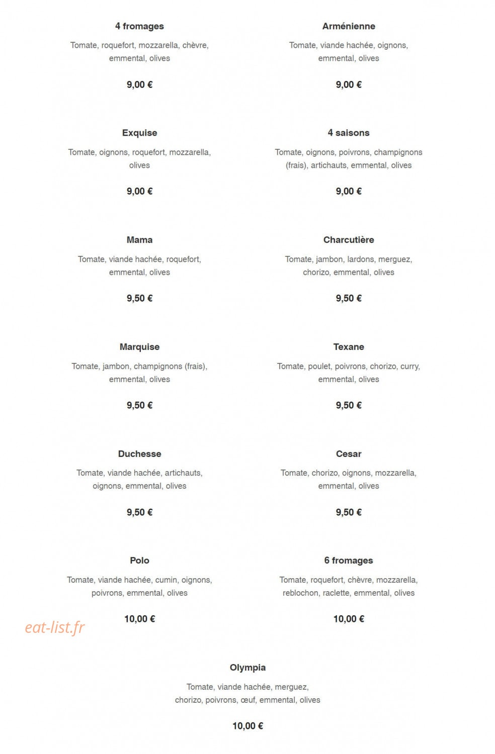 J & J Pizza — carte page 3
