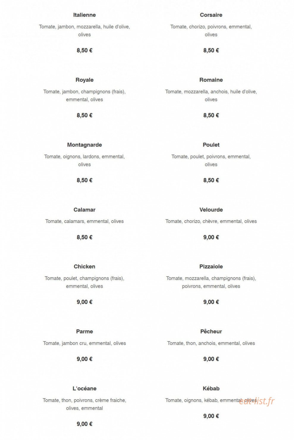 J & J Pizza — carte page 2