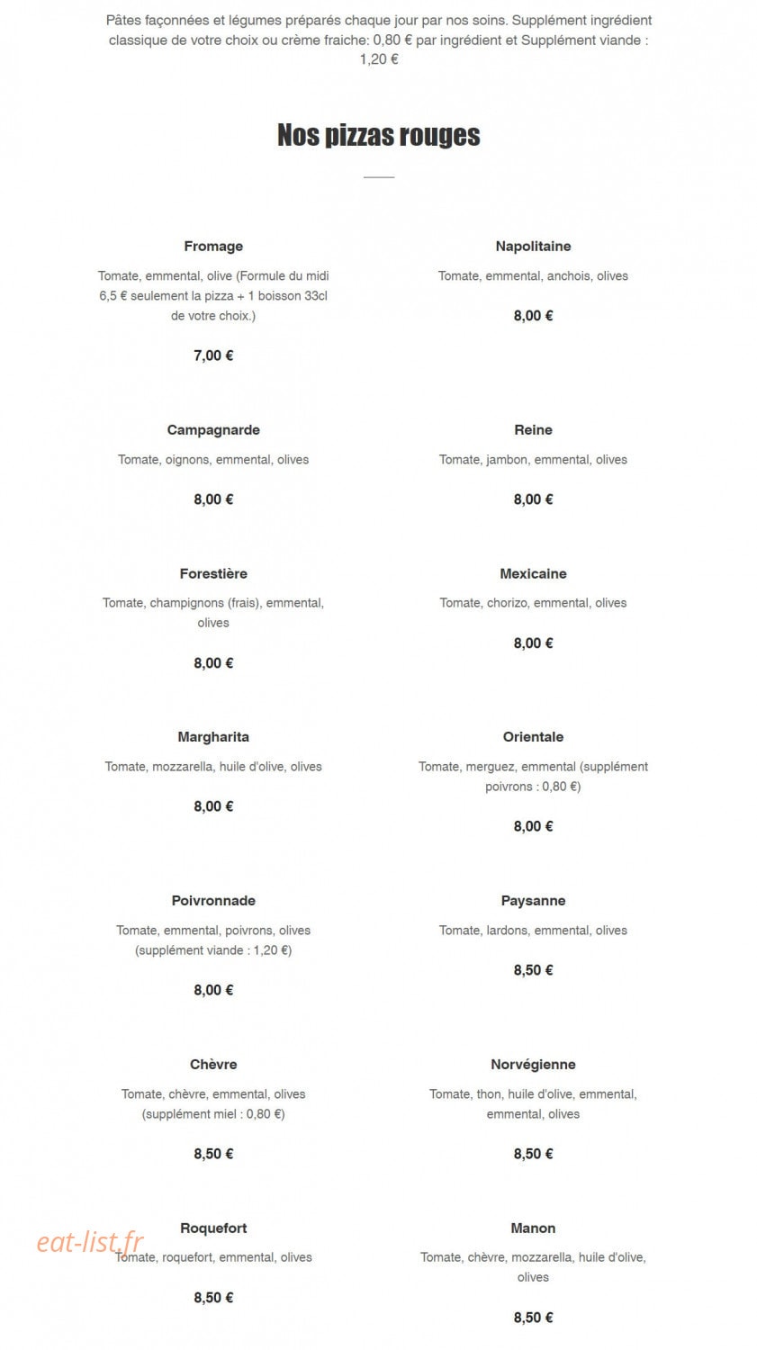 J & J Pizza — carte page 1