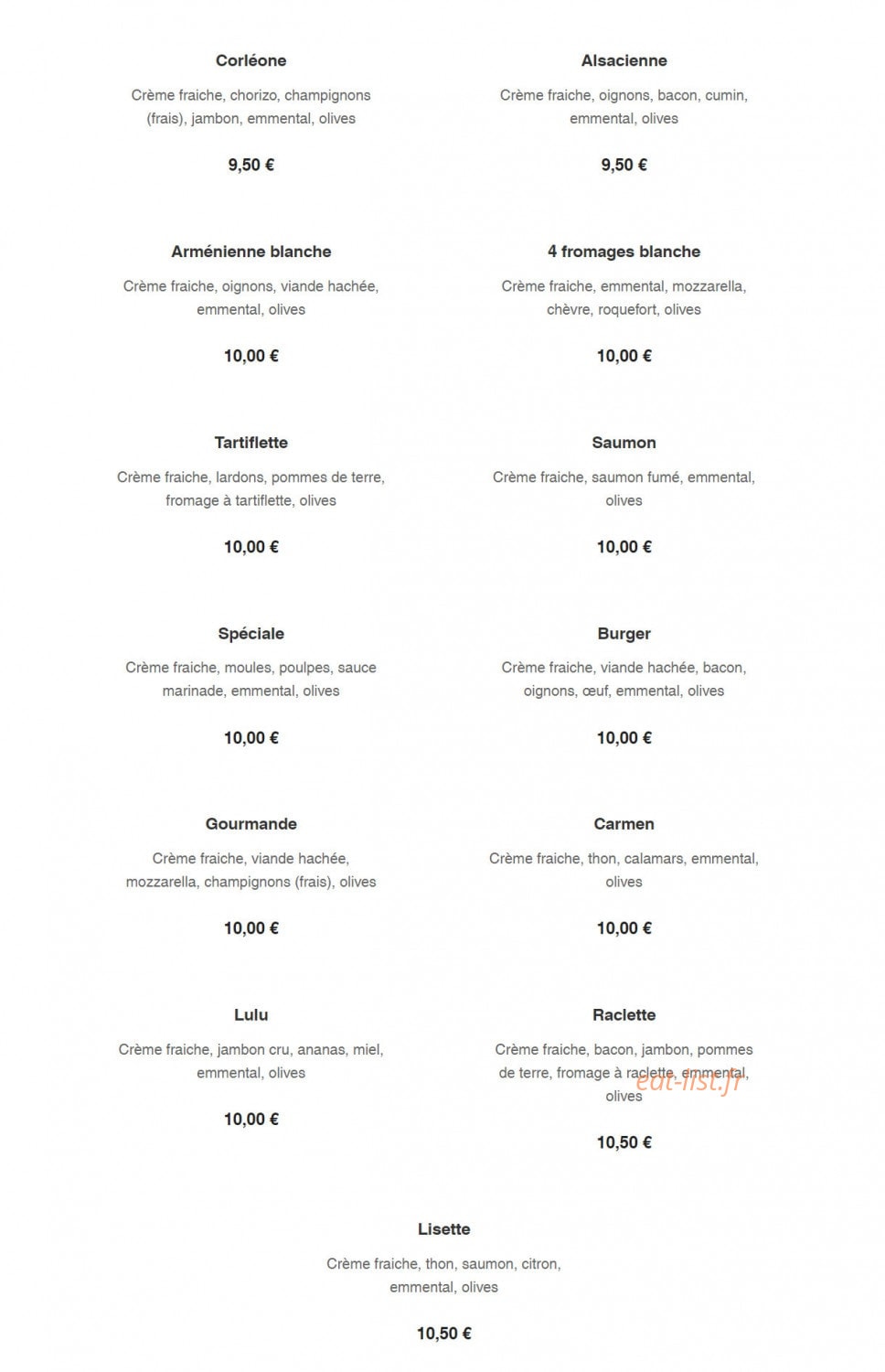 J & J Pizza — carte page 5