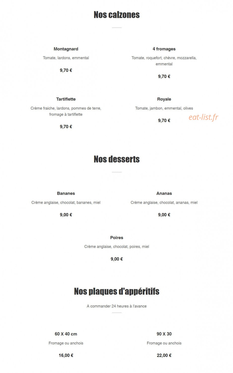 J & J Pizza — carte page 6