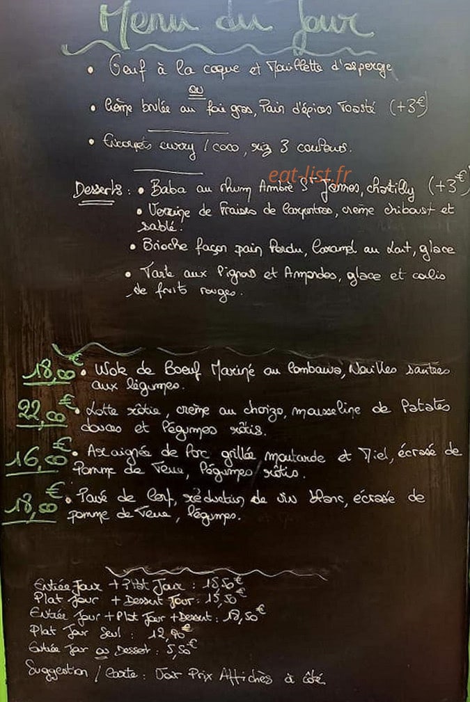 Carte et menu de Au Bistrot d'Entraigues à Entraigues sur la Sorgue — Exemple de menu