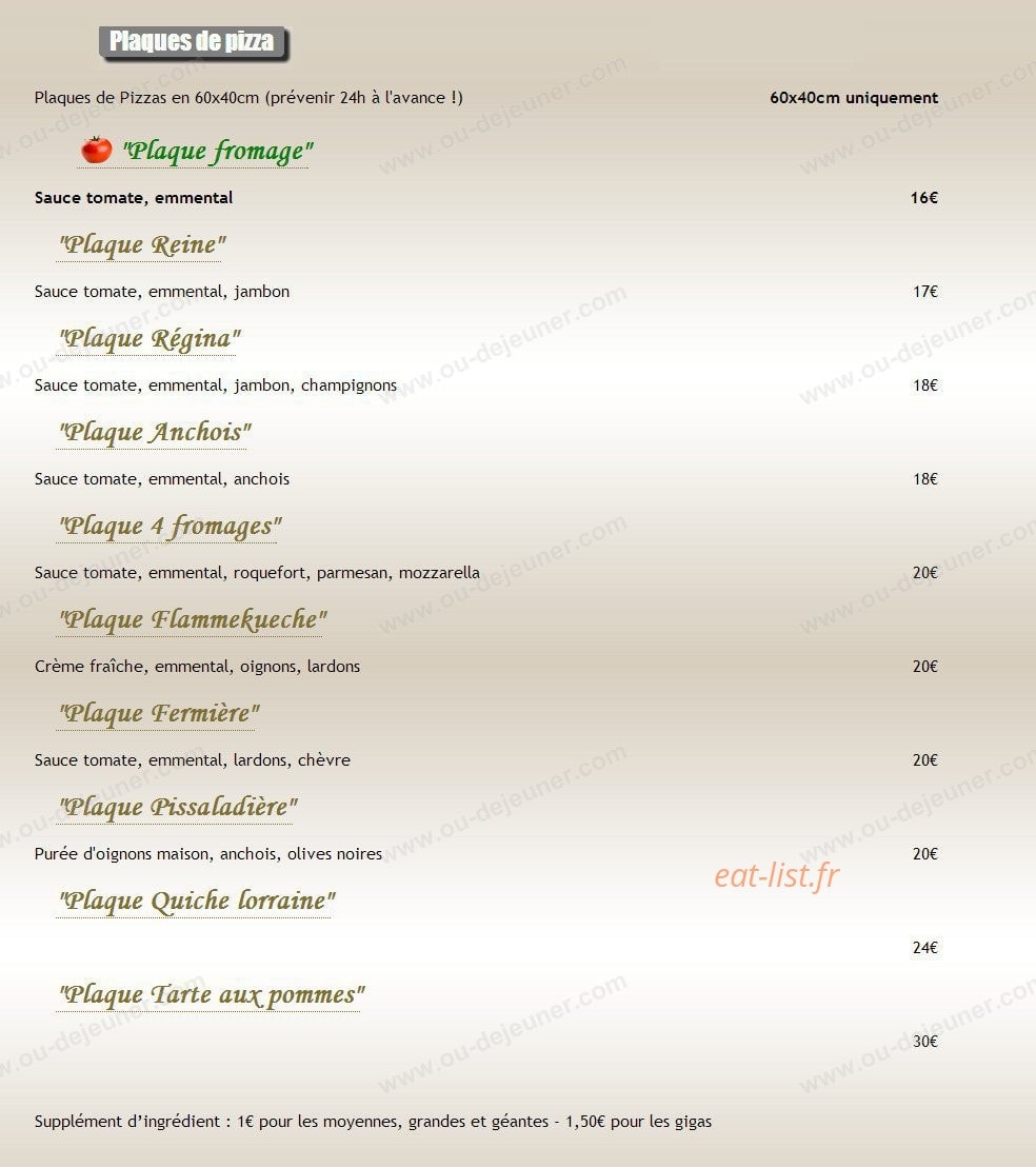 Carte et menu de Au Paradizzio Pizzas à Entraigues sur la Sorgue — Les plaques de pizzas