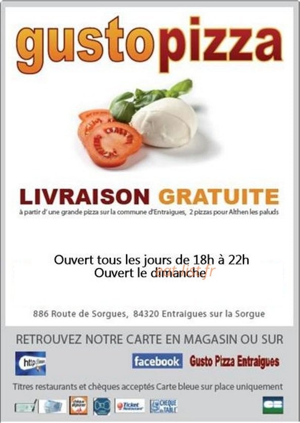 Gusto Pizza — carte page 1