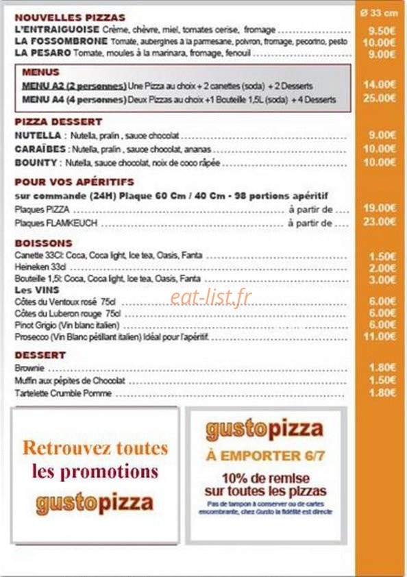 Gusto Pizza — carte page 4