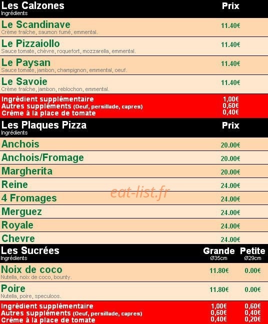 Planet Pizza — carte page 8