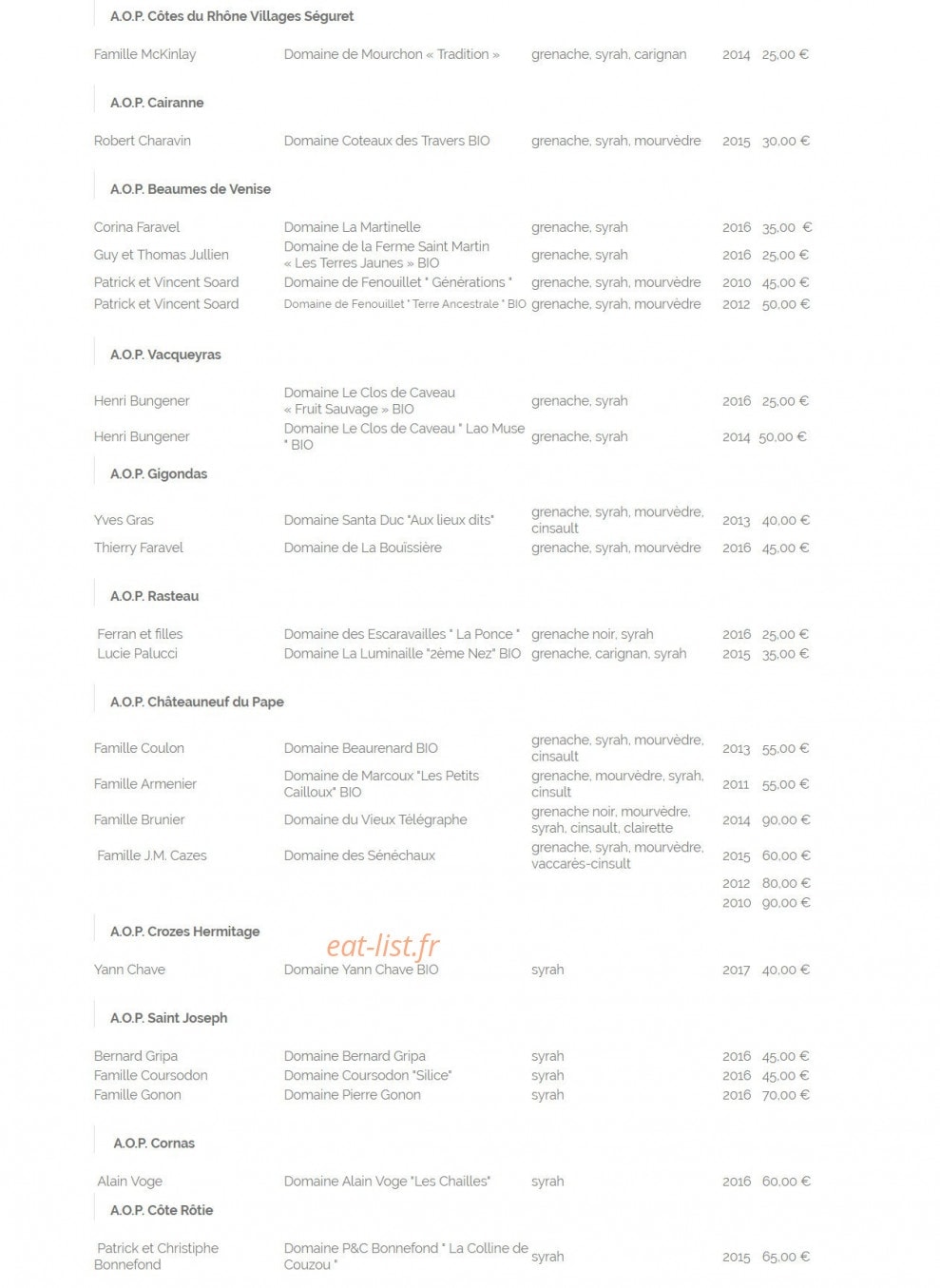 Le 6 à Table — carte page 8