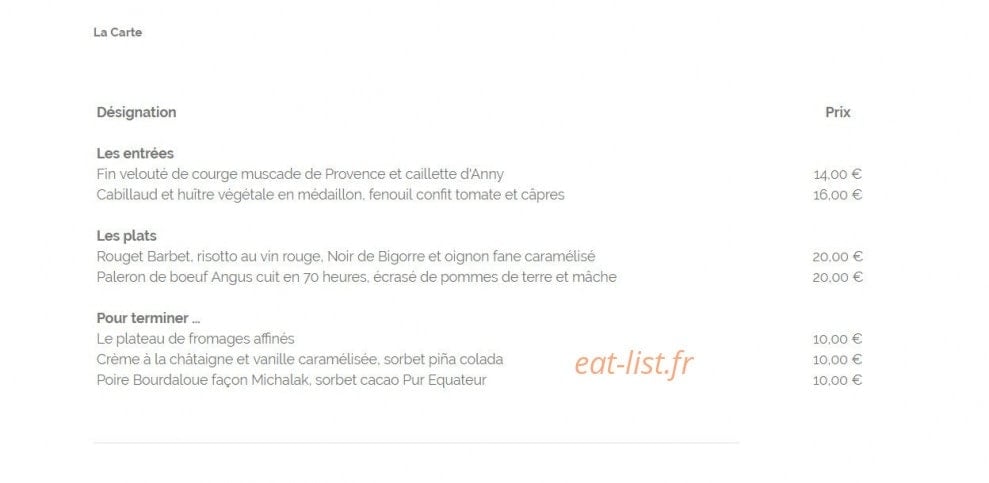 Le 6 à Table — carte page 1