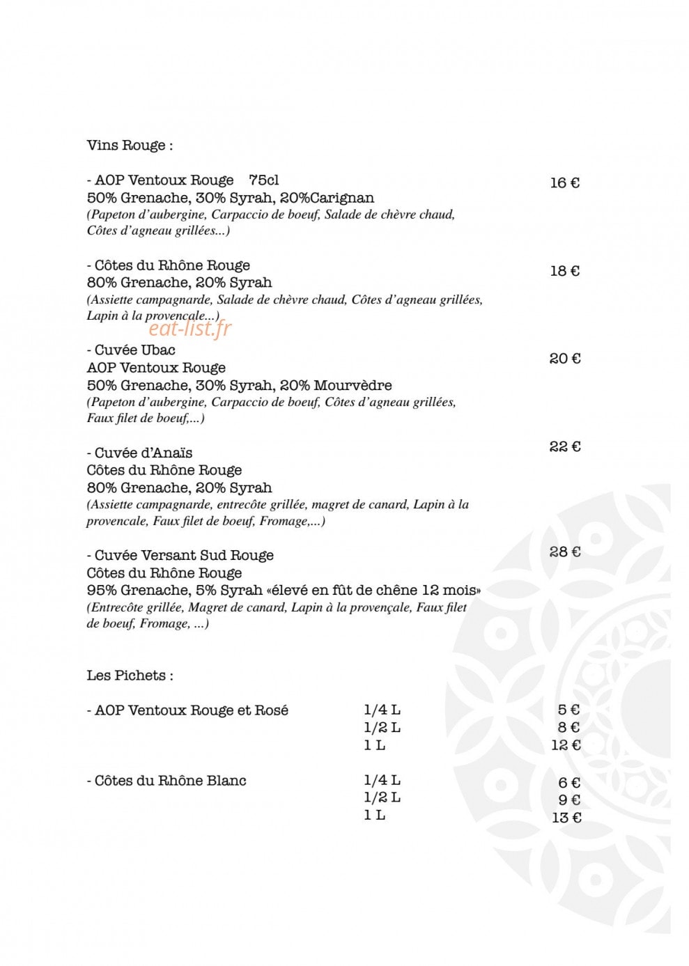 Auberge d'Anais — carte page 5