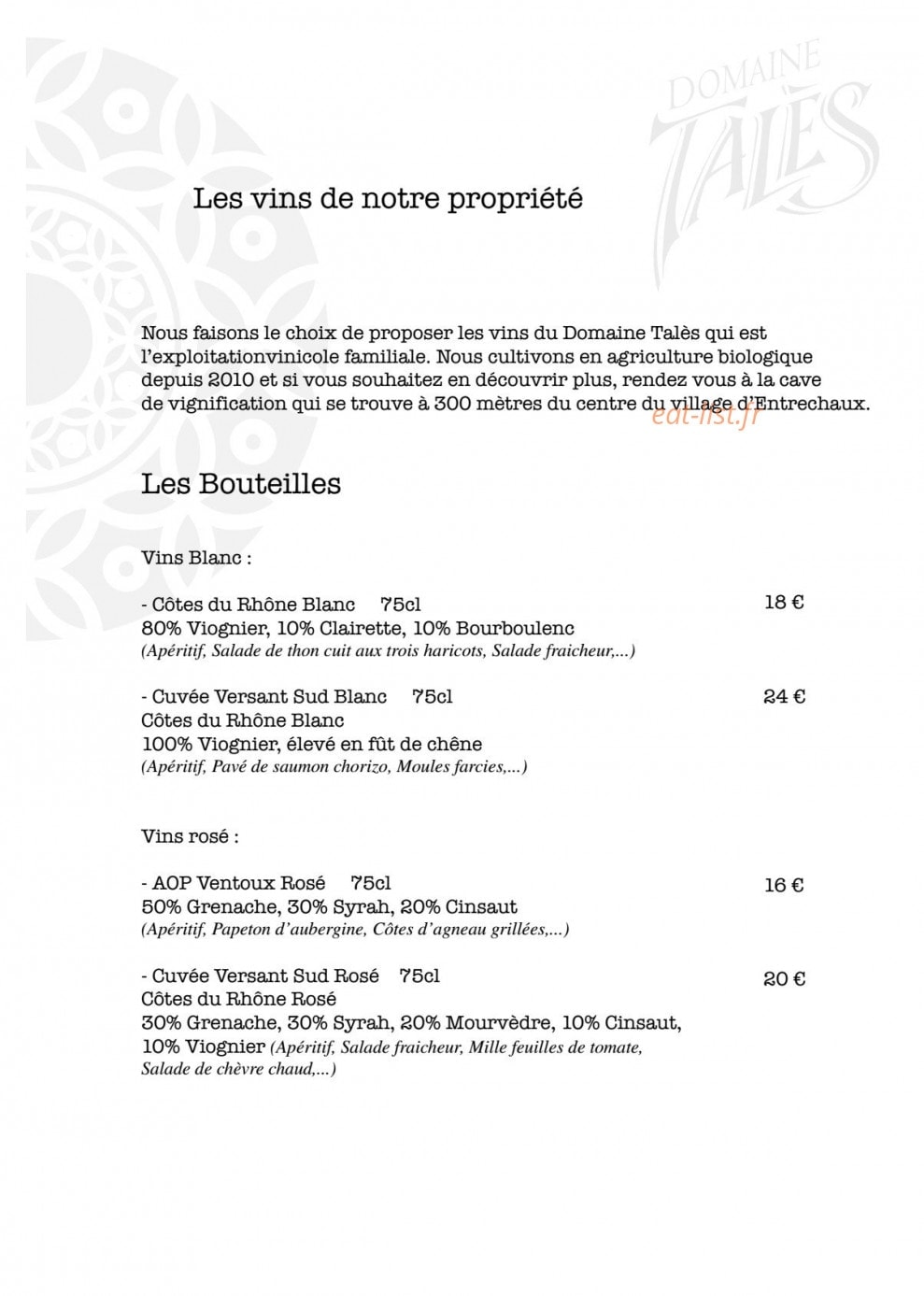 Auberge d'Anais — carte page 4