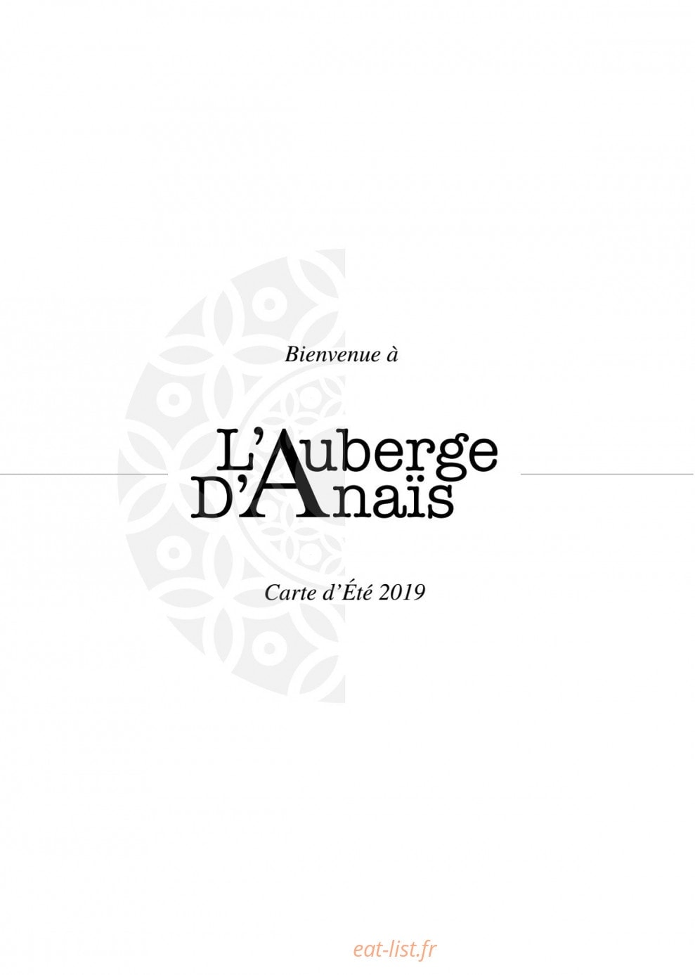 Auberge d'Anais — carte page 1