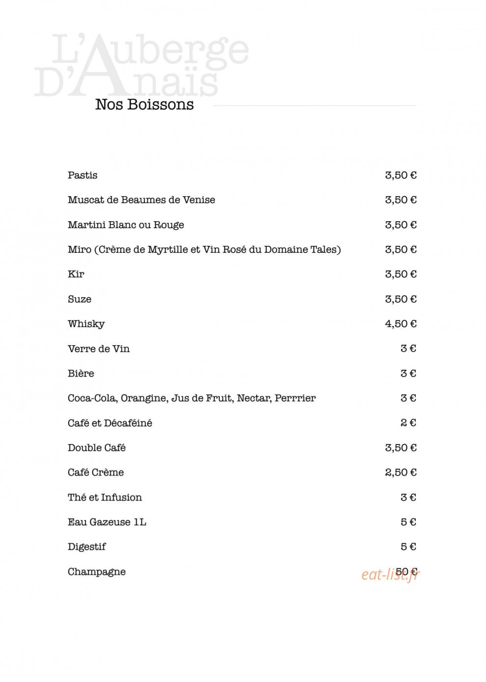 Auberge d'Anais — carte page 3