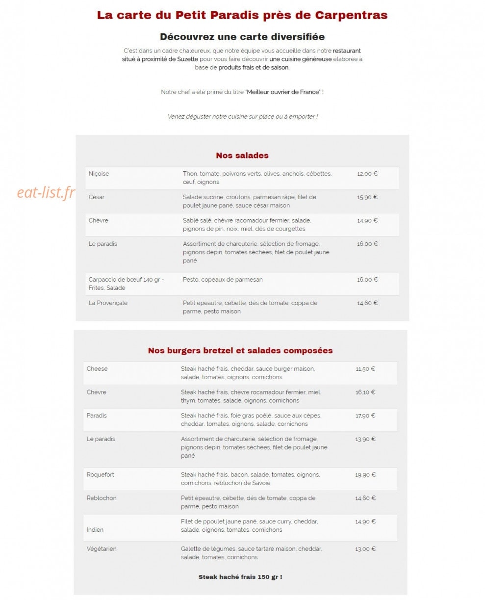 Le Petit Paradis — carte page 1