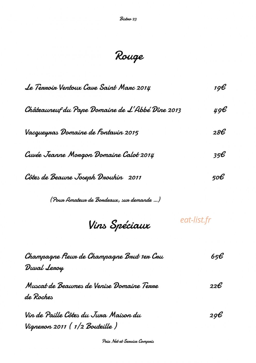 Bistro 23 — carte page 7