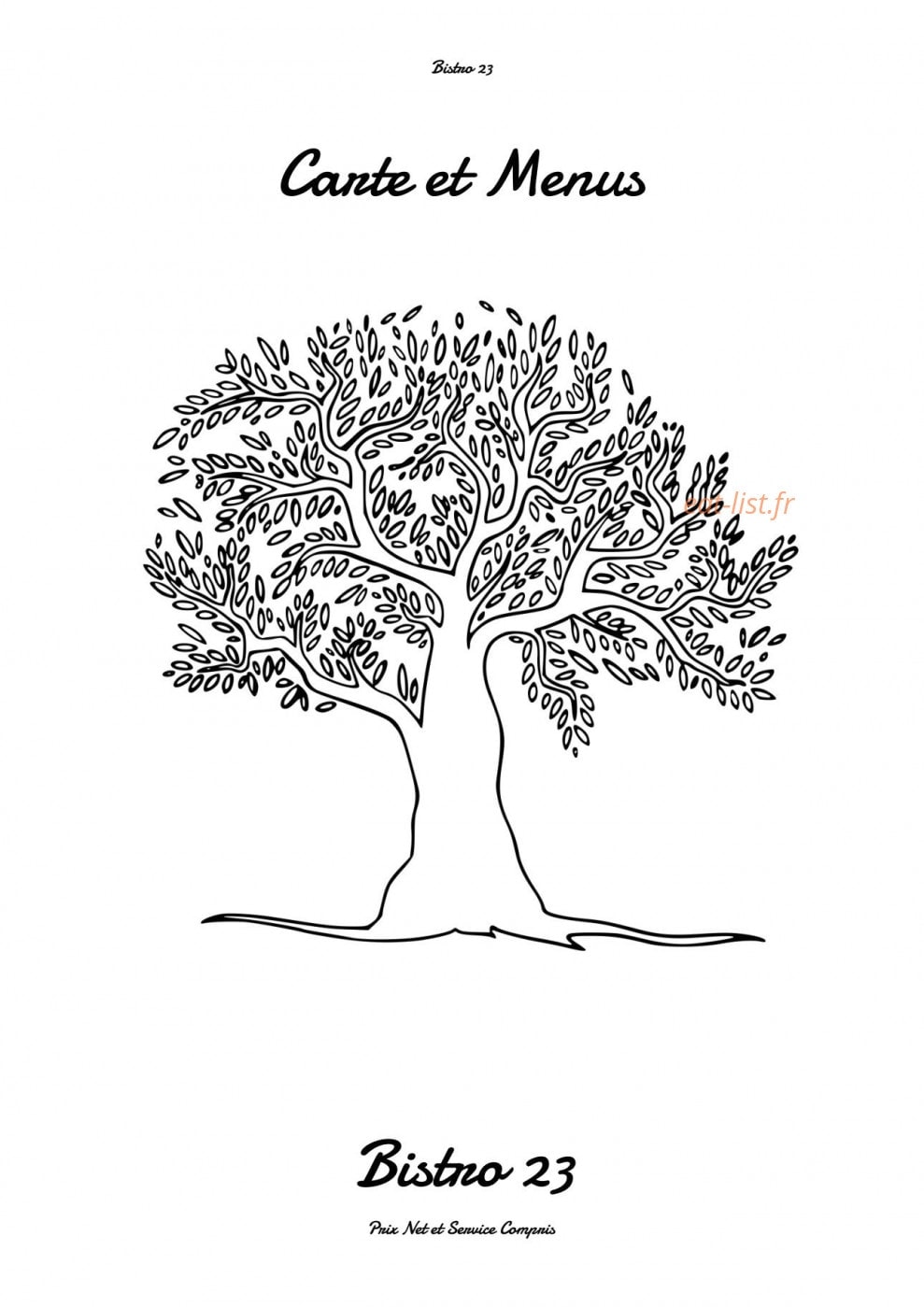 Bistro 23 — carte page 1